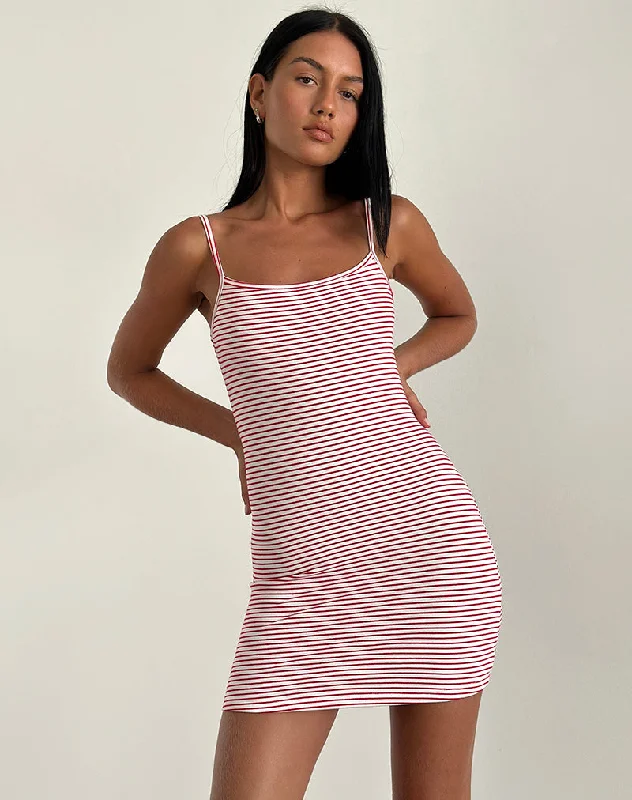 Women's mini dress soft velvet -Anzhelina Strappy Mini Dress in Red and White Stripe