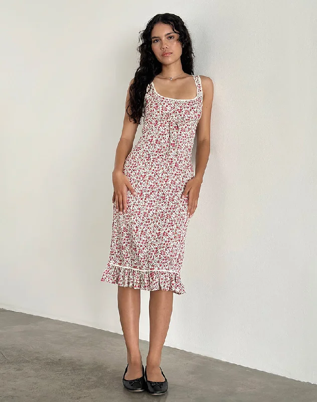 Ladies midi dress understated -Bila Midi Dress in Pretty Ditsy