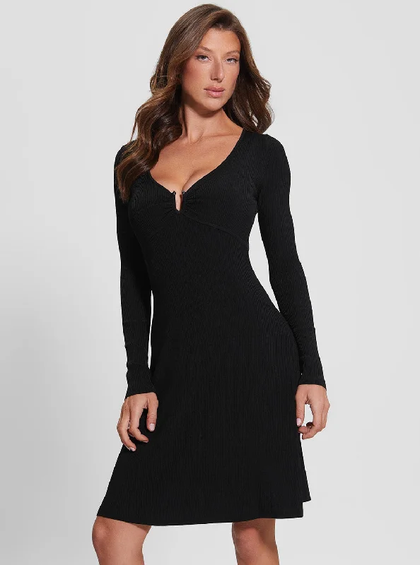 Ladies midi dress tan -Black Olivia Knit Midi Dress