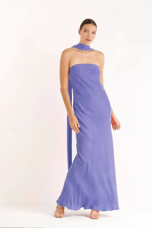 Ladies midi dress blue -Blissful Bias Midi