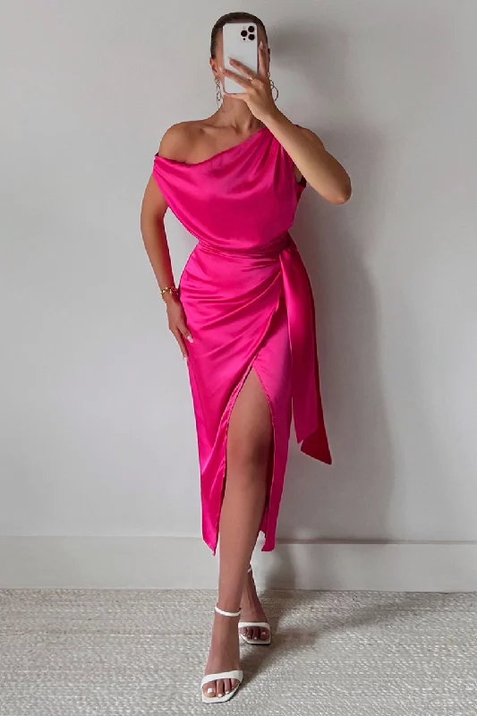 Ladies midi dress smooth -CHARISMA MIDI DRESS - HOT PINK