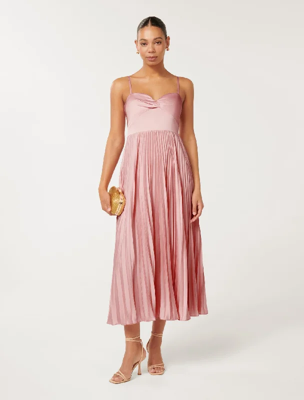 Ladies midi dress date night -Chloe Pleated Midi Dress