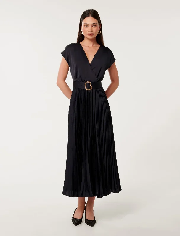 Ladies midi dress effortless -Cordelia Satin Wrap Midi Dress