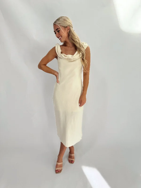 Ladies midi dress suede -Cream Twisted Midi Dress