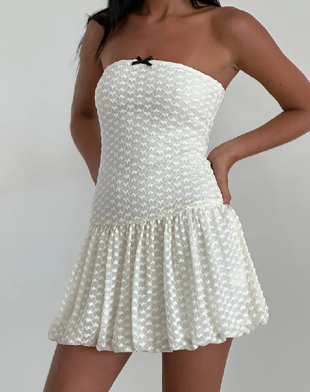 Women's mini dress relaxed suede -Cryolan Bandeau Mini Dress in Ivory Heart Lace