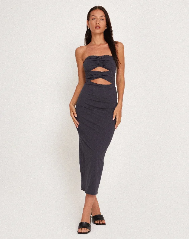 Ladies midi dress jewel neck -Dayuna Bandeau Midi Dress in Ocean Storm