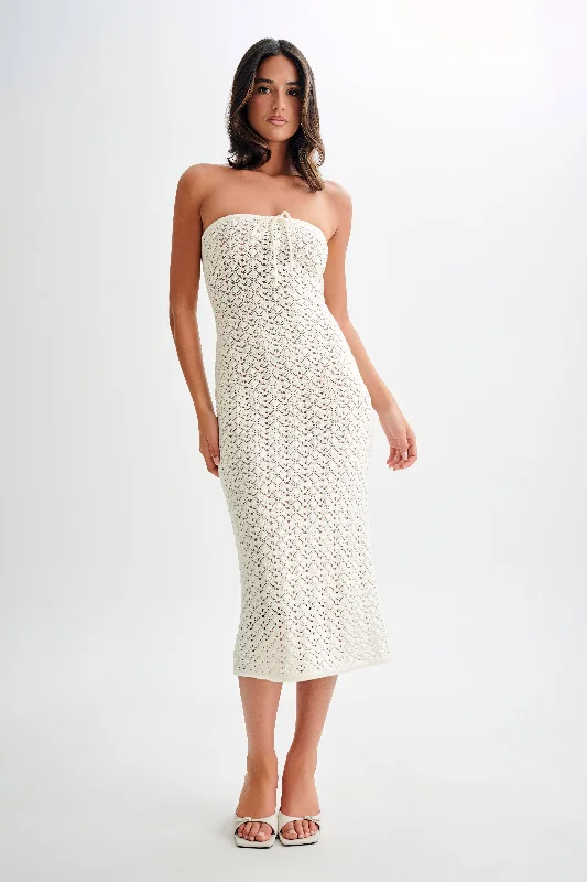 Ladies midi dress wool -Delia Strapless Knit Midi Dress - Ivory