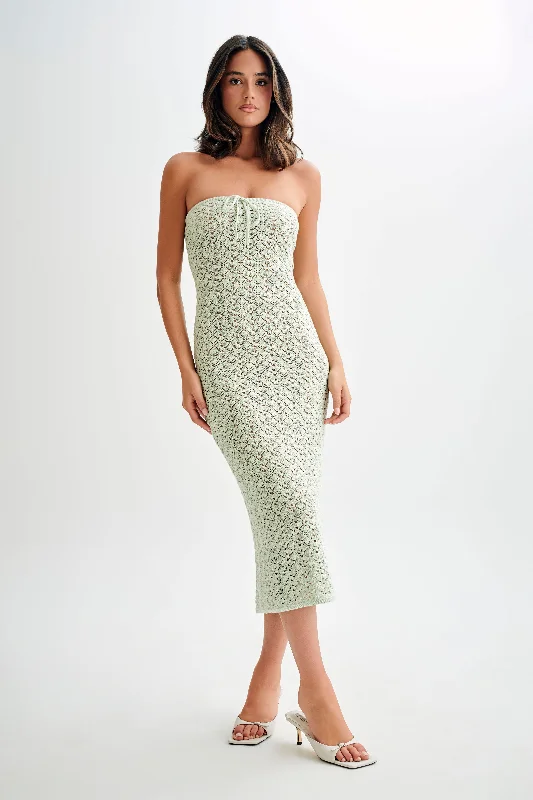 Ladies midi dress ivory -Delia Strapless Knit Midi Dress - Pastel Green