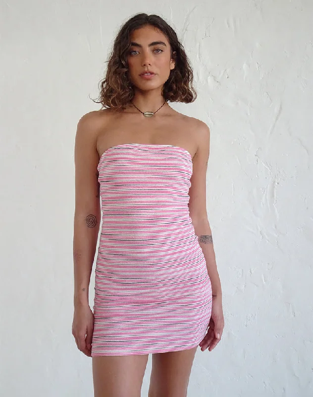 Women's mini dress relaxed stripe -Dema Mini Dress in Jacquard Pink Stripe