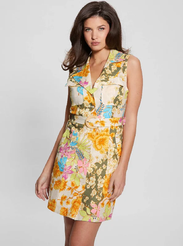 Women's mini dress sky violet -Eco Yellow Floral Print Lydia Mini Dress