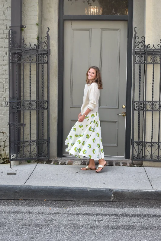 Ladies midi dress green -Fiona Midi Skirt Apple Green Floral Final Sale