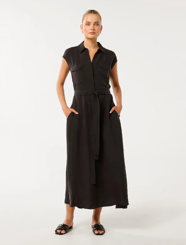 Ladies midi dress premiere -Foster Cupro Shirt Midi Dress