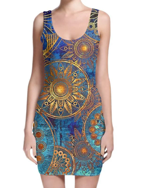 Women's mini dress lightweight twill -Gold Boho Mini Dress