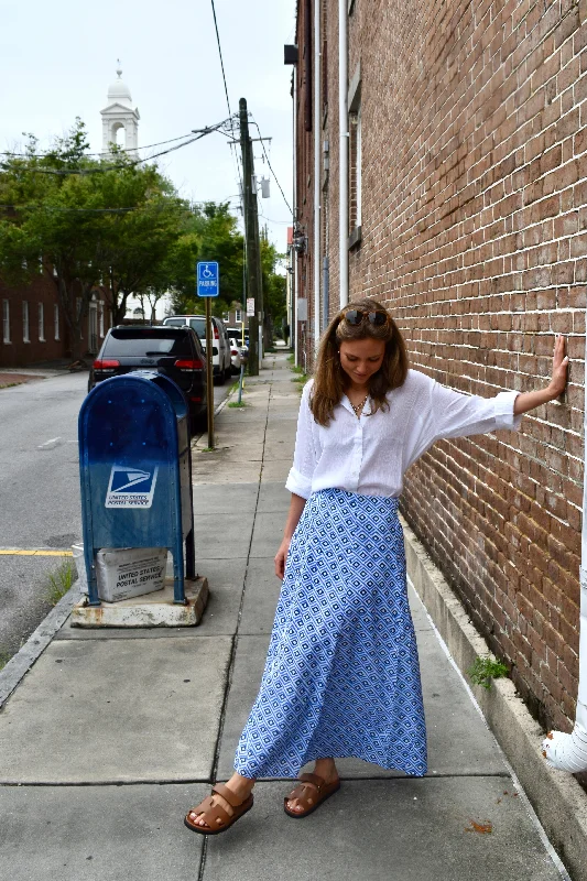 Ladies midi dress silver -Hanley Midi Skirt Blue Diamond