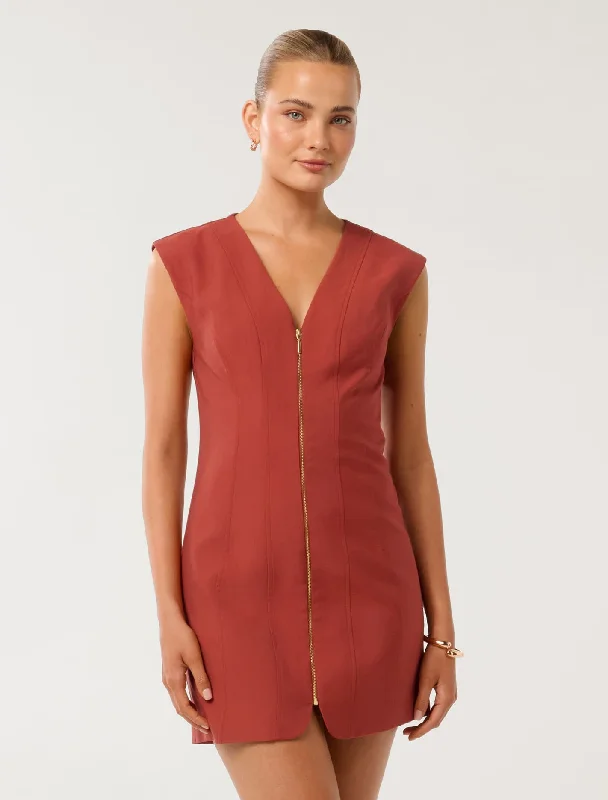 Women's mini dress brunch chic -Hannah Zip Front Mini Dress