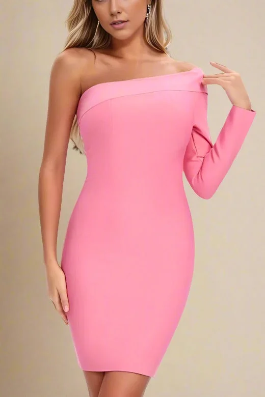 Women's mini dress lightweight cotton -Kelly Long Sleeve Bandage Mini Dress - Hot Pink