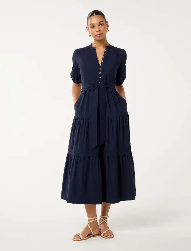 Ladies midi dress affordable -Leona Tiered Midi Dress