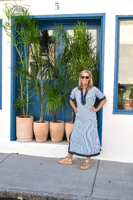 Ladies midi dress getaway -Linann Midi Dress Short Sleeve Royal Stripe with Navy