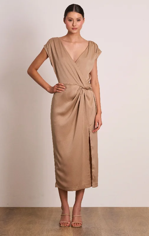 Ladies midi dress breathable -Luminous Wrap Midi