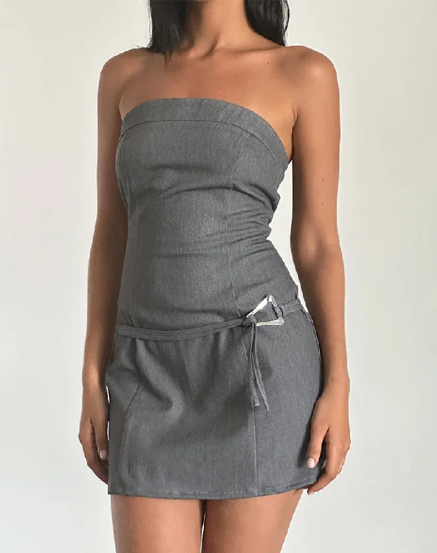 Women's mini dress airy mesh -Magaska Bandeau Mini Dress in Tailoring Charcoal