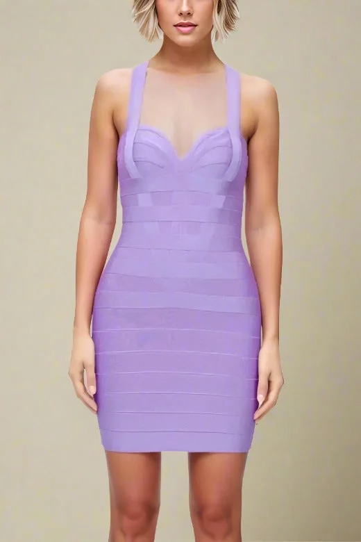 Women's mini dress bold teal -Mara Bandage Mini Dress - Violet Purple