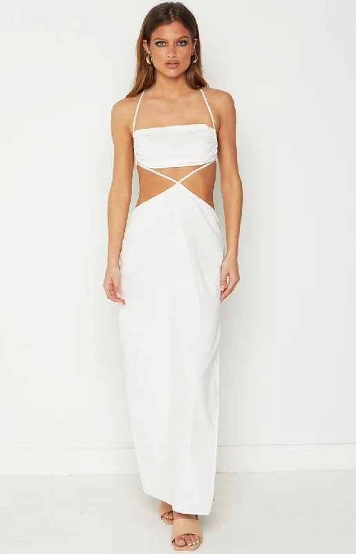 Ladies midi dress A-line -Mimi White Midi Dress