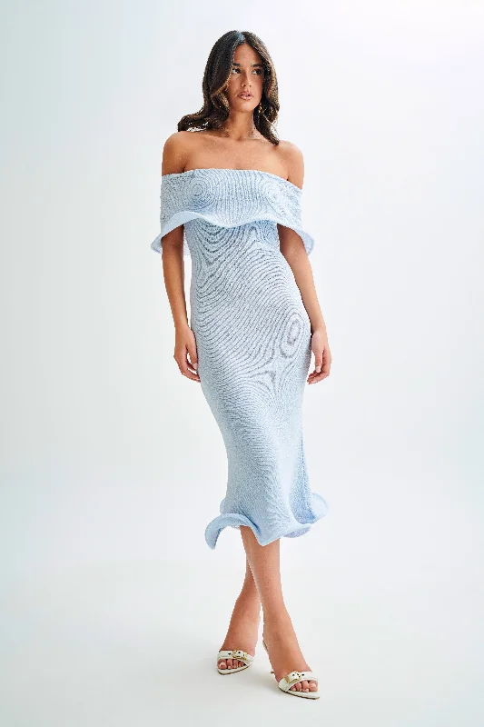 Ladies midi dress spring -Molly Off Shoulder Knit Midi Dress - Sky Blue