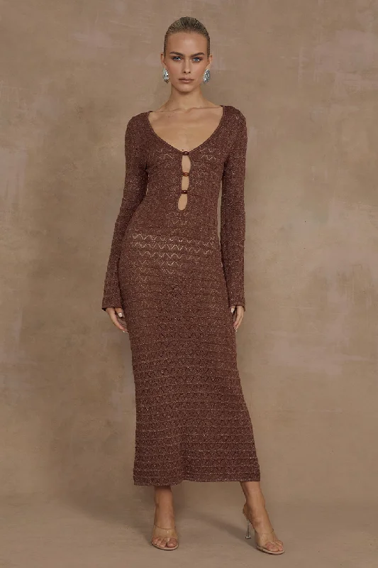 Ladies midi dress khaki -NYA MIDI DRESS - ESPRESSO