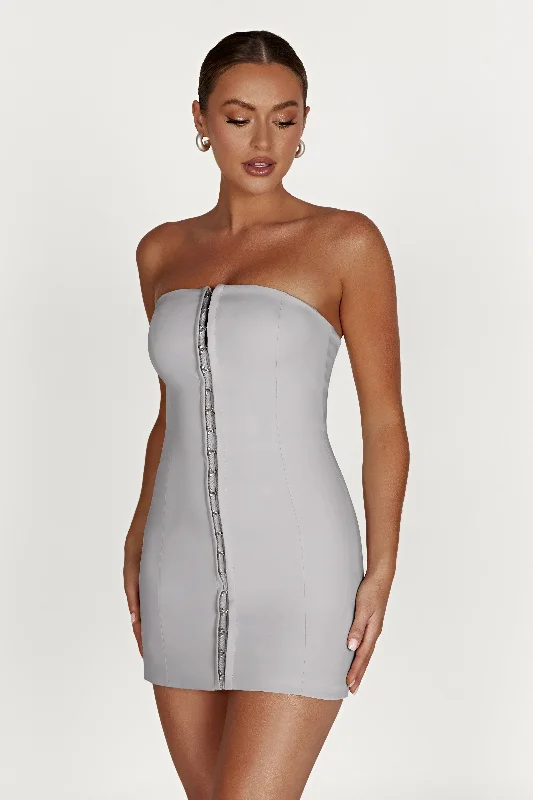 Women's mini dress airy mesh -Ornella Hook And Eye Mini Dress - Grey