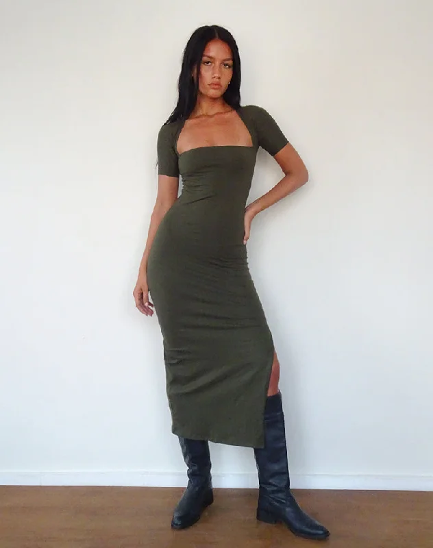 Ladies midi dress onyx -Quala Midi Dress in Olive