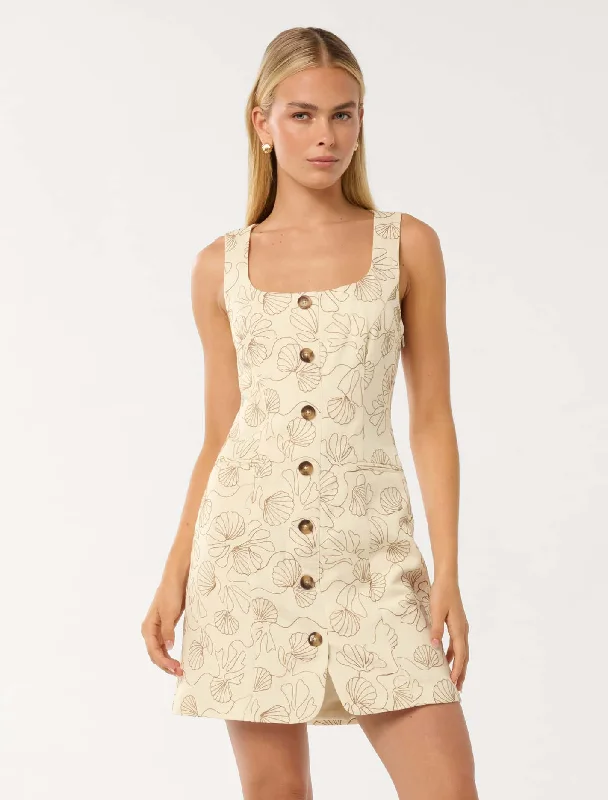 Women's mini dress textured silk -Ramsey Embroidered Linen Mini Dress