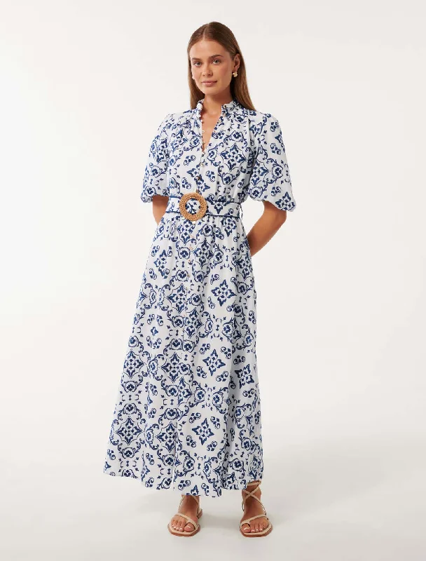 Ladies midi dress patterned -Rhiannon Embroidered Midi Dress