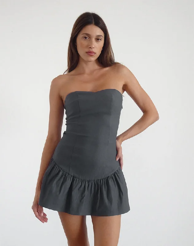 Women's mini dress night chic -Sabina Bandeau Mini Dress in Charcoal Grey