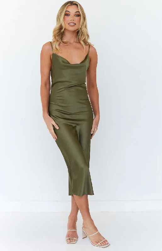 Ladies midi dress workwear -Schiffer Slip Midi Dress Khaki