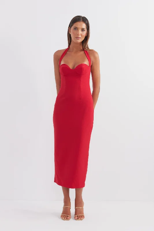 Ladies midi dress minimalist -Socialite Halter Midi