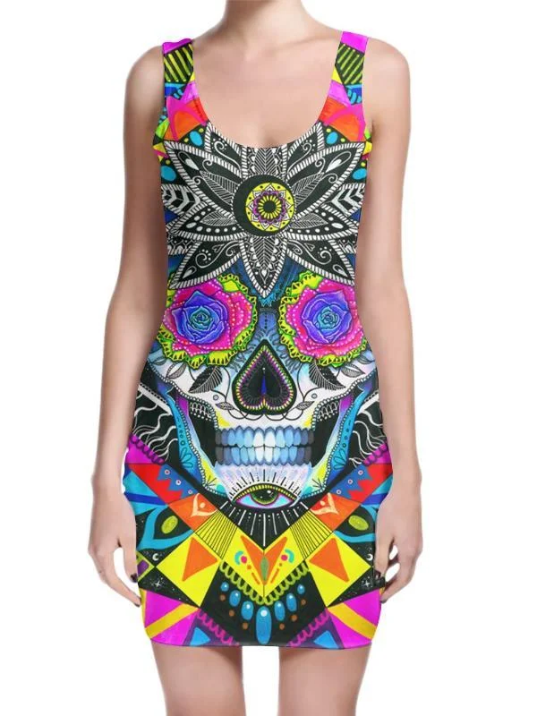 Women's mini dress subtle plaid -Sugar Skull Mini Dress