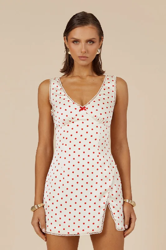 Women's mini dress tailored collar -TERESA MINI DRESS - WHITE DOT