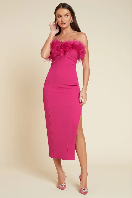 Ladies midi dress zigzag -VALENTINA MIDI DRESS - FUCHSIA