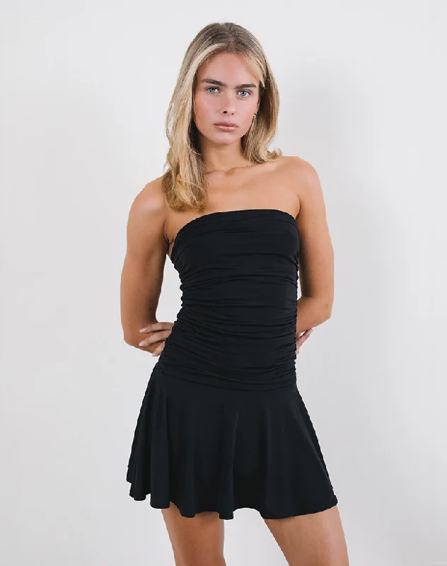 Women's mini dress party chic -Yasmin Bandeau Mini Dress in Slinky Black